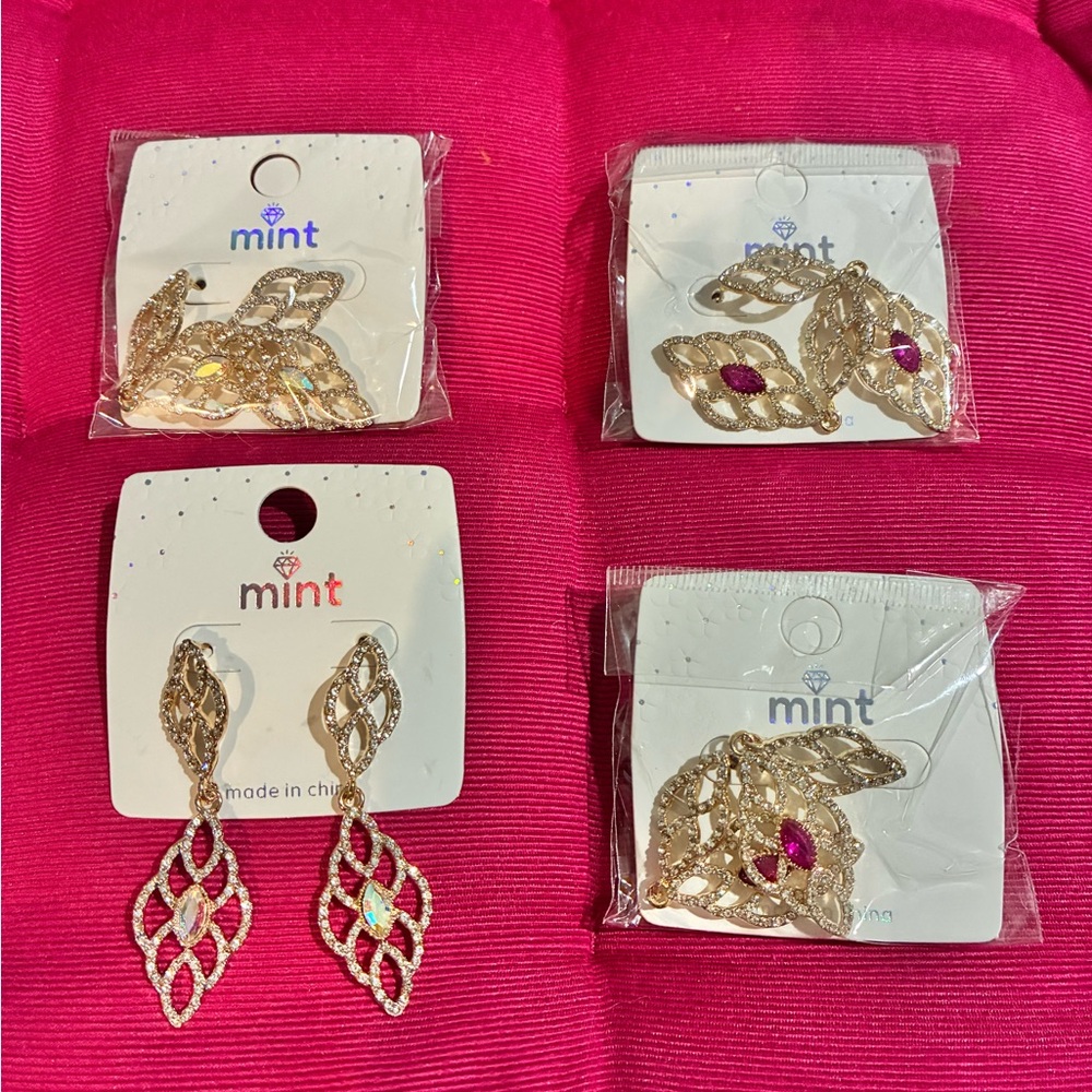 Fashion Pink Leaf Earrings pack of 4